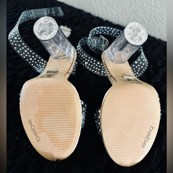 Bebe Clear and Nude Cross Strapped Heels - Picture 4 of 5
